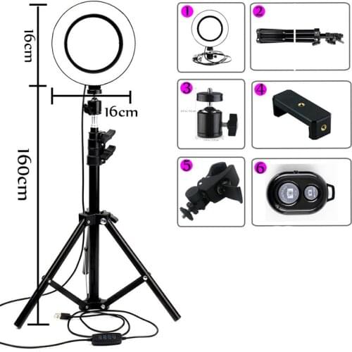 16cm Photo Ringlight Led Selfie Ring Light Phone Bluetooth Remote Lamp Photography Lighting Tripod Holder Youtube Video
