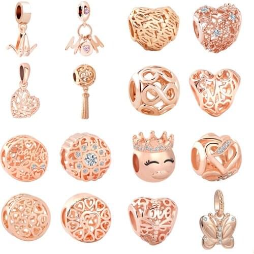 2020 new 4pcs rose gold family tree openwork mom pendant infinity mom lip bead fit Pandora charms bracelet X078