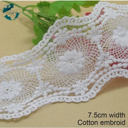 3yards 7.5cm white lace cotton embroidery lace french lace ribbon fabric guipure diy trims warp knitting sewing Accessories#3130