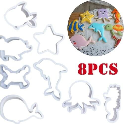 8pcs/set Cute Cake Molds Cartoon Ocean Animals Shape Cookies Cutter Mould Fondant Biscuit Tool Kitchen Accessories