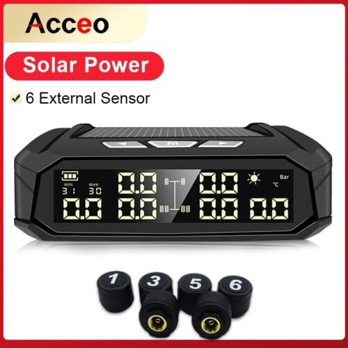 Acceo K10 K11 TPMS Wireless Tire Pressure Monitor Solar Power Digital Display Tire Pressure Sensor Support 6 External Sensor