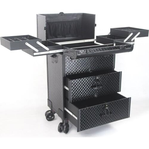 Large multi-layer professional trolley cosmetic luggage with lock for makeup artist nail tattoo tool storage box