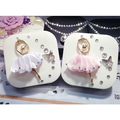 LIUSVENTINA Portable DIY Alloy Cute Dancing Ballerina Girl Flower Contact Lens Case with Mirror for Color Lenses Gift for Girls