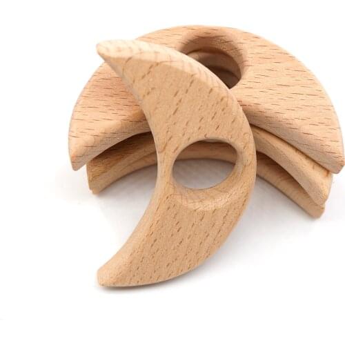 Chenkai 10pcs Wood Moon Teether Ring DIY Organic Eco-friendly Unfinished Nature Baby Rattle Teething Grasping Wooden Toy