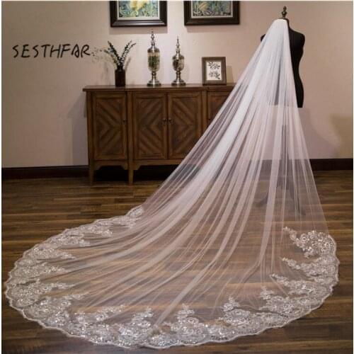 Long Blusher Sheer Drop lace Wedding Veil Cathedral CRIDE Veil white Illusion ivory Drape Long Veil