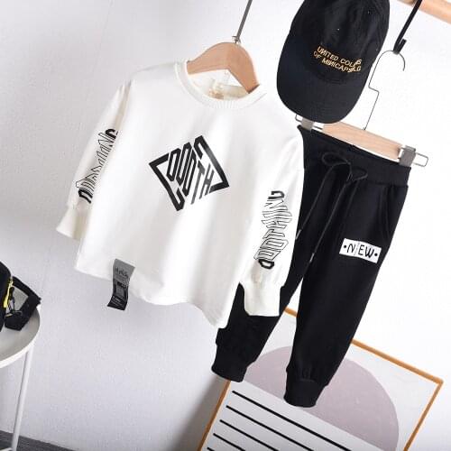 Sprang Autumn Boy And Girl Pure Cotton Printed Long Sleeved T-Shirts and Pants 2pcs Suit Baby Clothes 2021 Boys Outfits 2-7Y