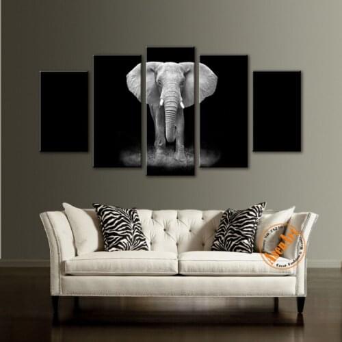 Hd Print Canvas Black Animal Painting Hot Sale Elephant Wall Art Picture For Living Room Decoration With Frame Ready To Hang
