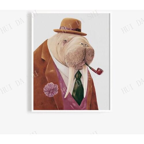 Walrus Art Print - Dapper Animal Art Print - Animals in Clothes Painting Print - Mid century Decor
