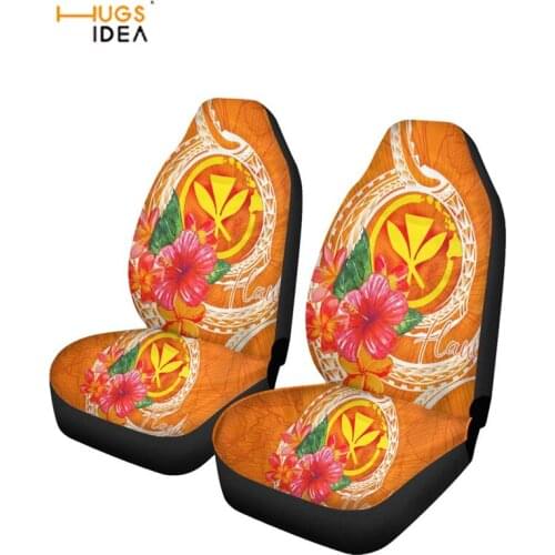 HUGSIDEA Car Mat Covers Breathable Fabric Most Cars Car Interior Protector olynesian Hawaii Floral Pint 2 Pcs Auto Seat Cover