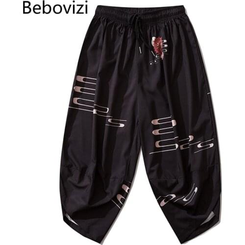 Bebovizi Samurai Print Japanese Kimono Suit Thin Pants Cosplay Traditional Asian Clothing Elastic Waist Pant Fashion Trousers