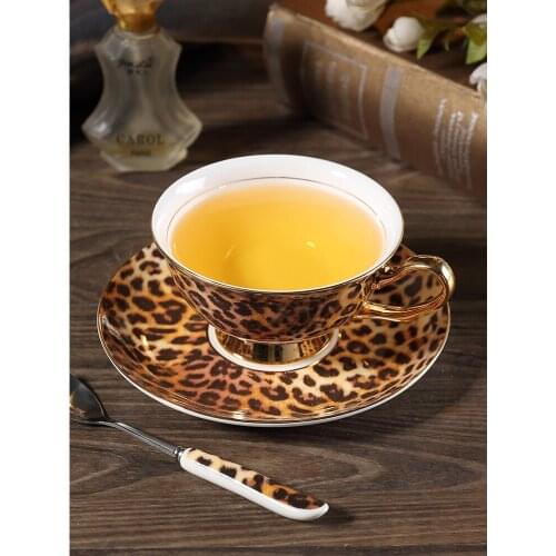 Classic leopard print bone china coffee cup and saucer porcelain tea cup set espresso cups British Afternoon Tea party Drinking