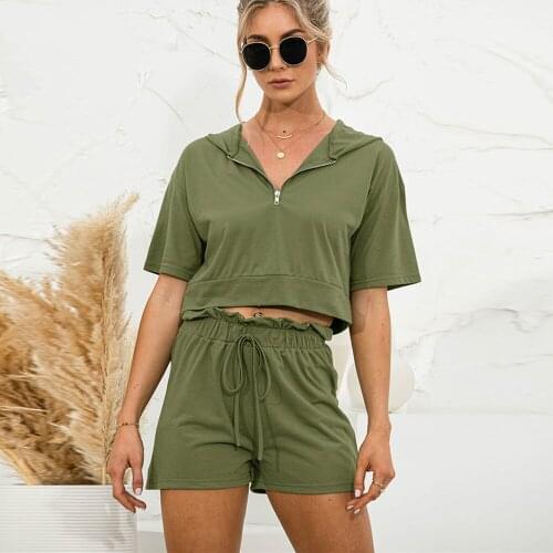 Summer Tracksuit Womens Suit 2 Pieces Set Hooded Short Sleeve Crop Tops Hoodies And Shorts Female Multicolor Sets Casual Suits