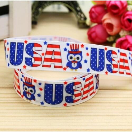 7/8'' Free shipping 4th of july owl printed grosgrain ribbon headwear hair bow diy party decoration wholesale OEM 22mm B1328