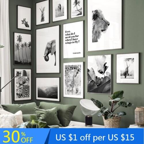 Leopard Elephant Lion Giraffe Palms Hills Vintage Nordic Poster Wall Art Print Canvas Painting Decor Pictures For Living Room