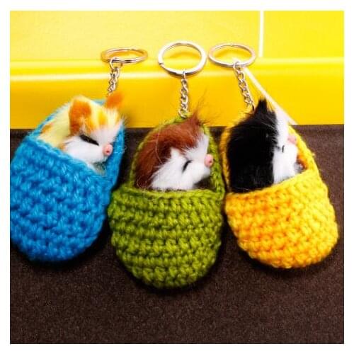 2pcs/pack Cute Sleeping Kitten Hair Ball Keychain Pendant Wool Knit Slippers Sleeping Kitten Pendant