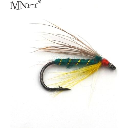 MNFT 10PCS Fishing Wet Flies Green Body Gold Line Caddis Nymph With Barbed Hooks 6
