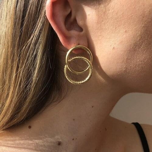 Fashion Punk Boucle Oreille Femme Gold Silvery Earrings For Women Personalized Round Hollowed Pendientes 2021 Trend Jewelry Gift