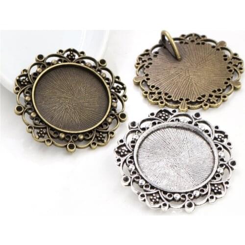 New Fashion 5pcs 25mm Inner Size Antique Silver Plated and Bronze Baroque Style Cabochon Base Setting Charms Pendant