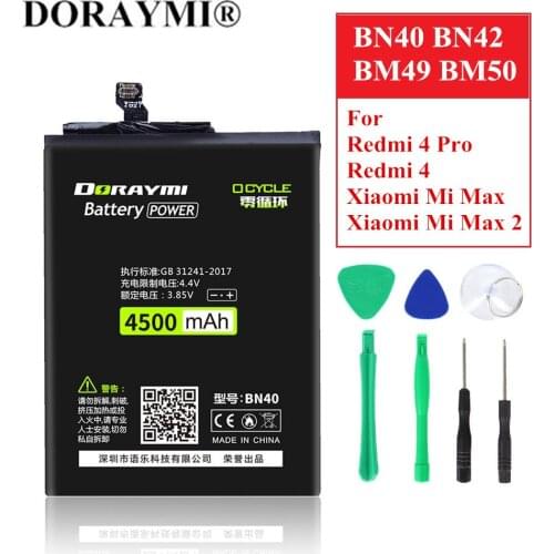 Original DORAYMI Battery for Xiaomi Redmi 4 Pro Prime 3G RAM 32G ROM Edition Redmi4 Mi Max 2 Max2 BN40 BN42 BM49 BM50 Bateria