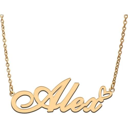 Love Heart Alex Name Necklace for Women Stainless Steel Gold & Silver Nameplate Pendant Femme Mother Child Girls Gift
