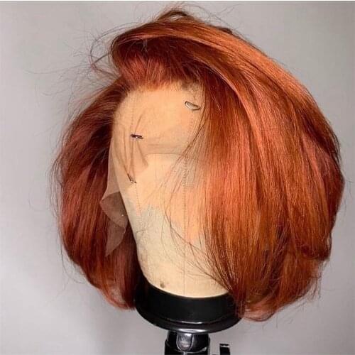 Colored Short Bob Lace Part Wigs Orange Ginger Bob Straight Brazilian Remy 13*2 T part Lace Wig 180% Human Hair Wigs For Women