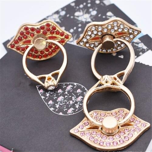 UVR Red Lips Mobile Phone Stand Holder Metal Diamond Finger Ring Smartphone Holder Stand For iPhone Xiaomi Huawei All Phone