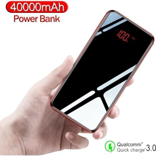 Power Bank 40000mAh External Battery PowerBank USB Mirror Screen Digital Display Portable Mobile Phone Charger For Xiaomi Iphone