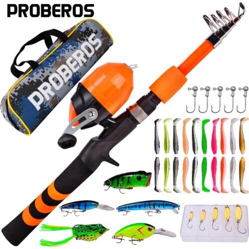 PROBEROS Spincast Reel Fishing Rod Combo 1.2-1.5-1.8m Kids Fishing Pole Portable Telescopic Fishing Rod & Reel Kit for Children