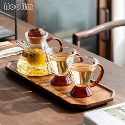 Nordic Transparent Heat Resistant Tea Pot High Borosilicate Glass Retro Coffee Maker Water Cup Milk Mug Tea Set Office Drinkware