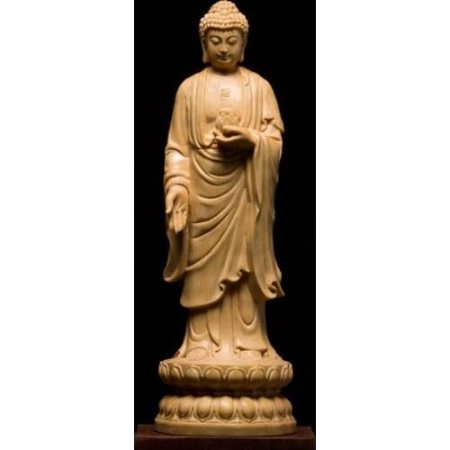 Collect Chinese Wood Carving Boxwood Buddha Statue Fengshui Crafts Solid Wood Sakyamuni Buddha Statue Amitabha Buddha Decoration