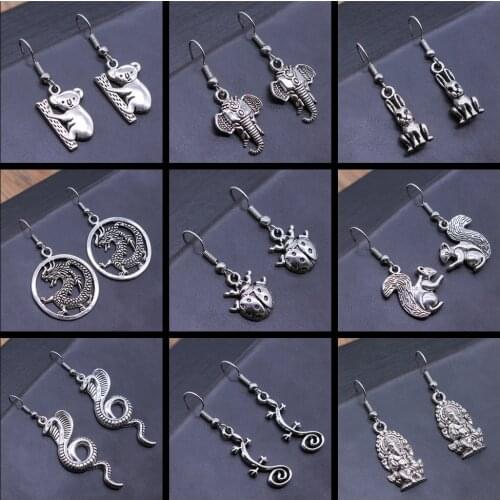 Animal Earring For Girl Women Lady Vintage Elephant Ladybug Snake Dragon Rabbit Squirrel Koala Earring Gift Dangle Earring