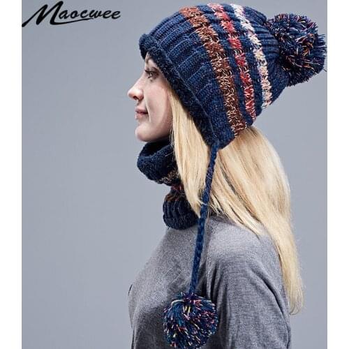 Beanies Knitted Skullies Hats Two-piece Scarf Hat Set Women Men Hat Autumn And Winter Warm Unisex Solid Color Striped Cap