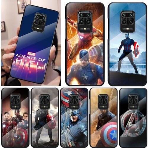 Marvel Super Hero Captain For Xiaomi Redmi K40 K30 K20 9T 9C 9A 9 8A 7 Pro Plus Tempered Glass Luxury Cover Phone Case