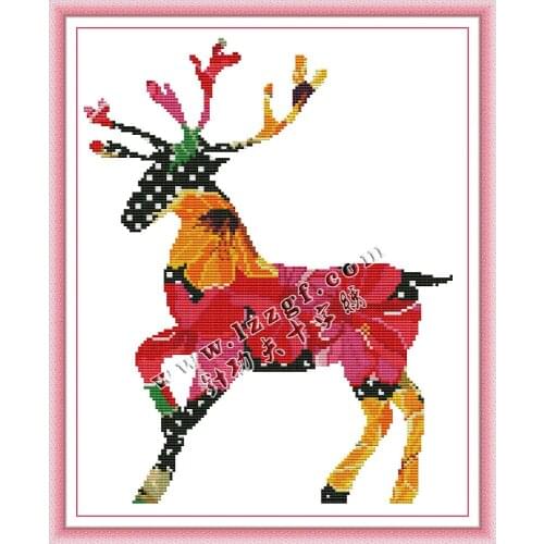 Everlasting Love Color Deer Chinese Cross Stitch Kits Ecological Cotton 11CT 14CT Stampted Printed Easy to Use Home Decoration