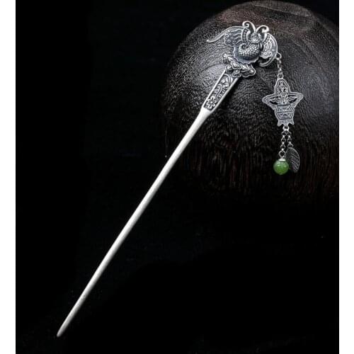 925 Sterling Silver Butterfly Hair Stick Luxury Jewelry Beads Dangle Handmade Chinese Hairpins Ethnic Vintage Women Accessories