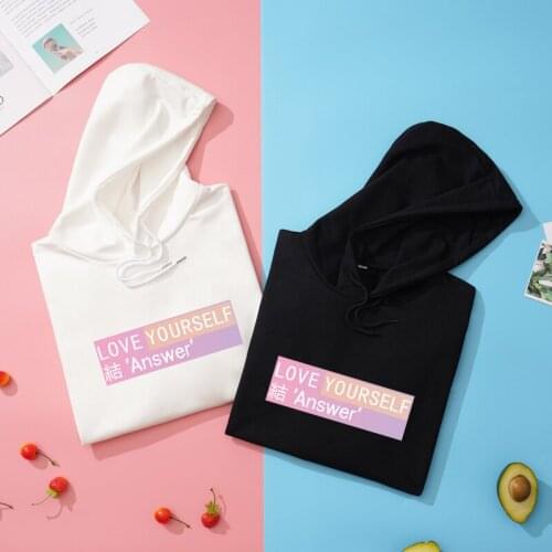 Women New Hoodie Kpop Love Yourself Answer Fans Korean Clothing Casual Letters Printed Harajuku Pullover Autumn Coat Tops Female