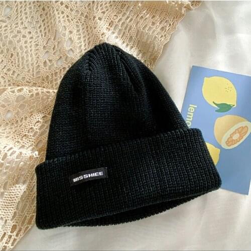 Female Winter Letter Knitted Woolen Hat Running Fishing Solid Color Melon Leather Cap Men Fashion Casual Outdoor Sports Warm Hat