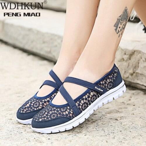 Woman Mesh Flats 2021 Women Fashion Breathable Vulcanized Womens Light Ladies Sneakers Female Walking Shoes Plus Size 42