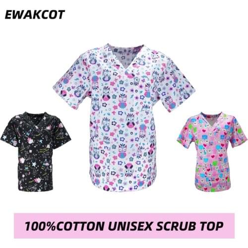 Women Scrub Top Nurse Uniforms 4xl Plus Size Short Sleeve Scrubs Workwear Nursing Clothes Cotton Healthcare Uniforms Tops