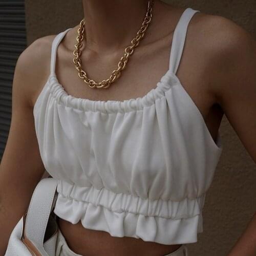 French Retro Spaghetti Strap Ruffles Camisole Womens 2021 Summer Sexy Backless Hollow Out Bandage White Crop Tops Y2K Street