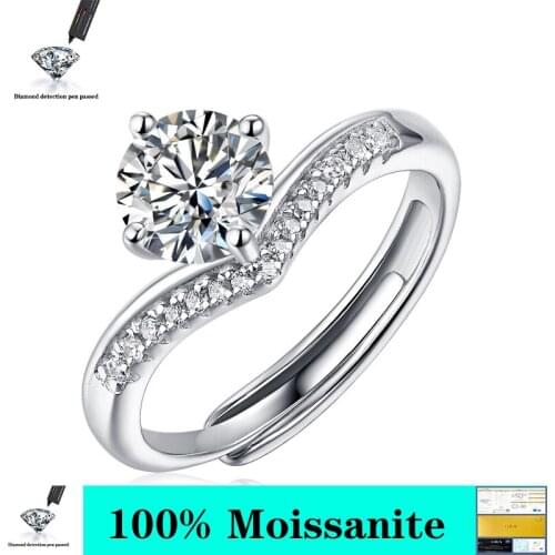 1.0ct 6.5mm D Round 18K White Gold Plated 925 Silver Moissanite Ring Diamond Test Passed Jewelry Woman Girlfriend Gift