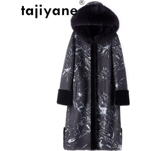 Fur Women Coat Real Wool Jackets Woman Natural Fox Fur Collar Hooded Parkas Female Sheepskin Jacket Abrigo Mujer TN765