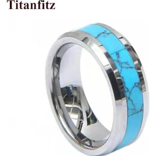 Designer Turquoises tungsten ring for men Vibrant Blue Ocean LOVE Alliances Marriage Couple wedding Rings for women big size
