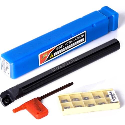 10pcs CCMT09T3 Steel Inserts + 180mm S16Q-SCLCR09 Boring Bar Lathe Turning Tool Holder with T15 Wrench For Semi-finishing