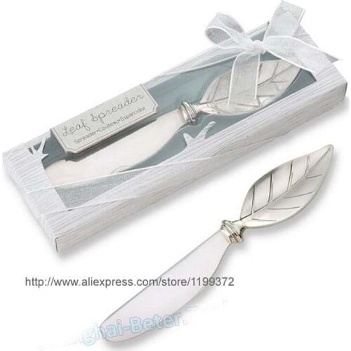 100pcs Chrome Leaf Spreader Autumn Fall Theme Bridal Shower Butter knife Cheese tool Wedding Gift Favors
