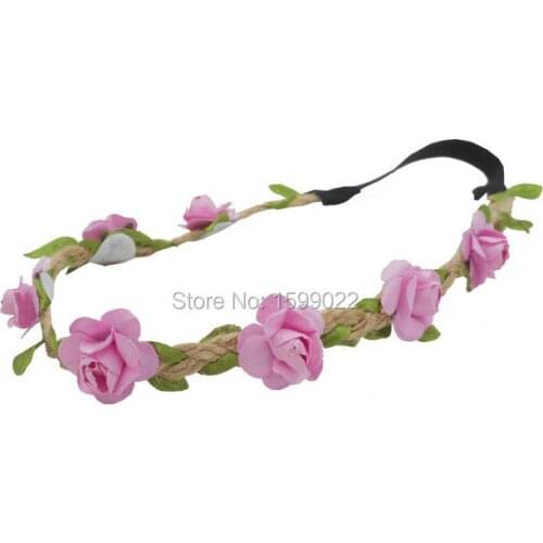 2pcs Mori Girl Pink Flower Headband Fairy Head Wreath Child Elastic Hairband for Women Girls Gypsy Headpiece Floral Hair Crown