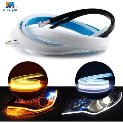 2PCS LED Flexible Strip Lights 30CM 45CM 60CM Sequential Flow Running Day Lamp 335 White+Amber Dynamic Streamer Turn Signals 12V
