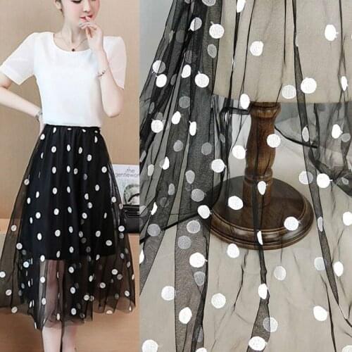 5y High Quality Black Soft African Mesh Fabric White Polka Dots Embroidery French Tulle Net Fabric Sewing Wedding Dress Material