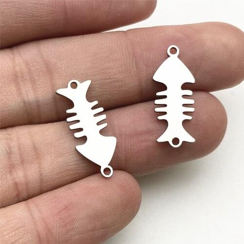 6PCS 20*8mm 100% Stainless Steel Connector For Jewelry Bracelet Diy Making Handmade Double Pattern Fish Bone Charm Pendant
