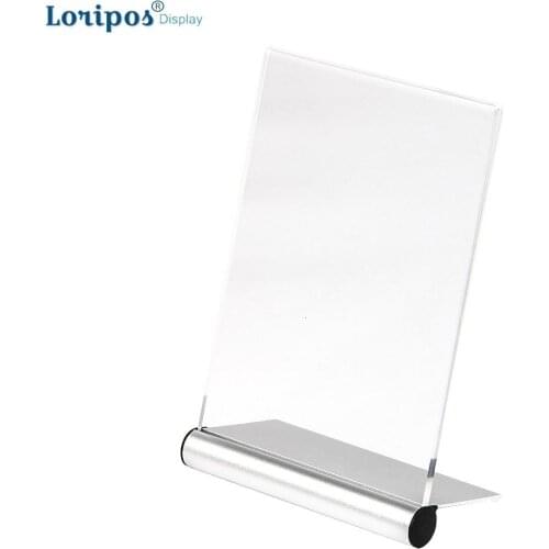 A4 L Shape Plastic Clear Acrylic Sign Display Paper Counter Card Menu Holder Stand Display Table Number Card Metal Photo Holder